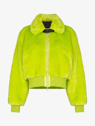 Shop Kirin Peggy Gou Kirin Faux Fur Smiley Bomber Jacket In Green