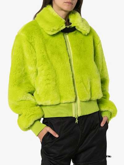 Shop Kirin Peggy Gou Kirin Faux Fur Smiley Bomber Jacket In Green