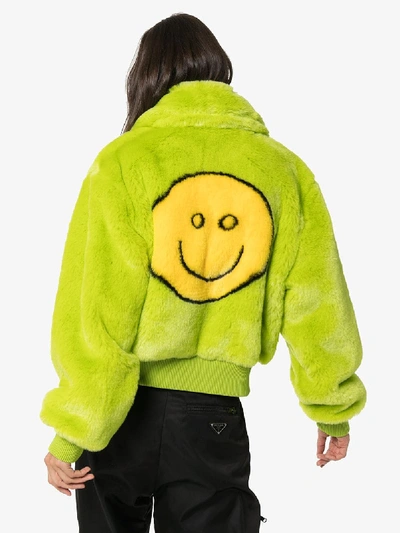 Shop Kirin Peggy Gou Kirin Faux Fur Smiley Bomber Jacket In Green