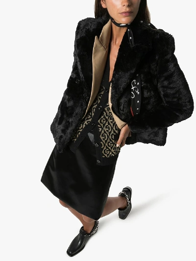 Saint Laurent Double-breasted Faux Fur Jacket In Black
