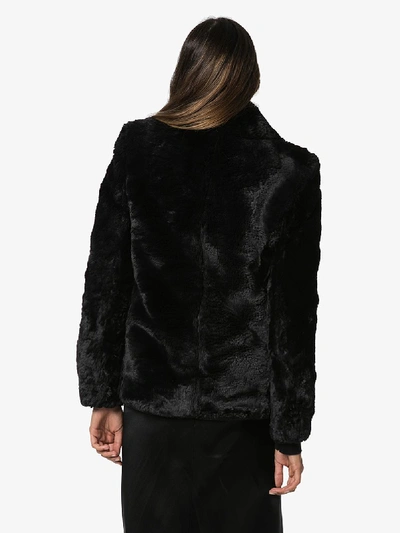 Saint Laurent Double-breasted Faux Fur Jacket In Black