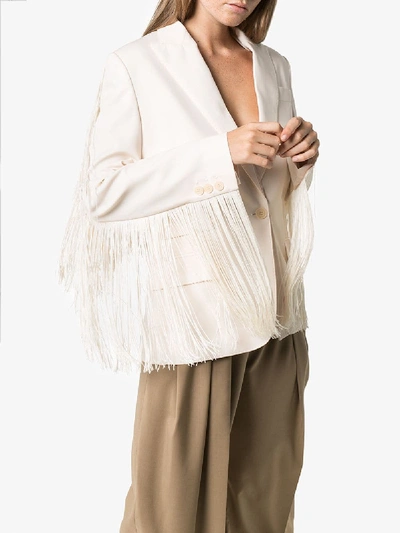 Shop Stella Mccartney Fringed Wool Blazer In White