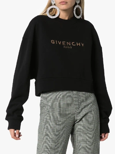 Shop Givenchy Classic Logo Cropped Sweatshirt In Black