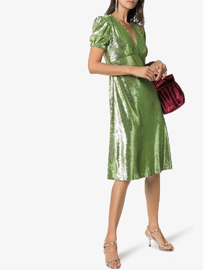 Shop Hvn Paula Sequin Embellished Flared Dress In Green