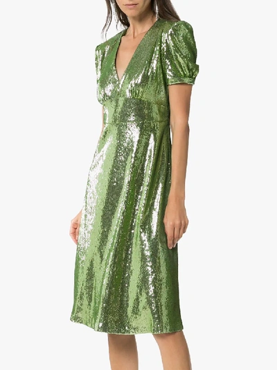 Shop Hvn Paula Sequin Embellished Flared Dress In Green