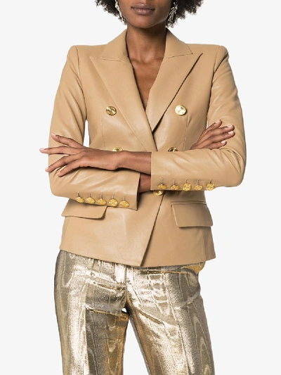 Shop Alexandre Vauthier Double-breasted Leather Blazer In Neutrals
