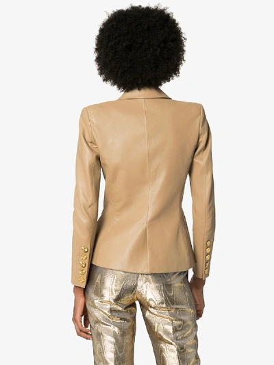 Shop Alexandre Vauthier Double-breasted Leather Blazer In Neutrals