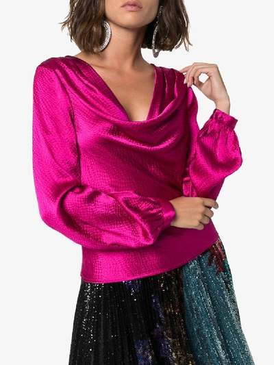 Shop Rebecca De Ravenel Cowl Neck Silk Blouse In Pink