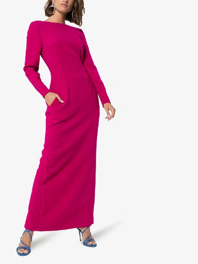Shop Rebecca De Ravenel Long Fitted Crepe Dress In Pink