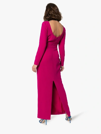 Shop Rebecca De Ravenel Long Fitted Crepe Dress In Pink