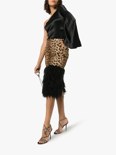 Shop Saint Laurent Leopard Print Faux Fur Skirt In Black