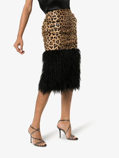 Shop Saint Laurent Leopard Print Faux Fur Skirt In Black
