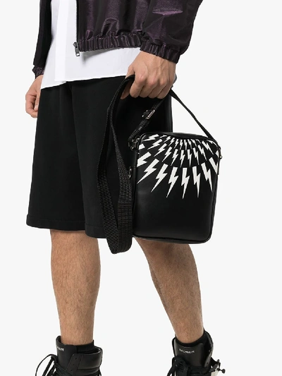 Shop Neil Barrett Black Thunderbolt Leather Shoulder Bag