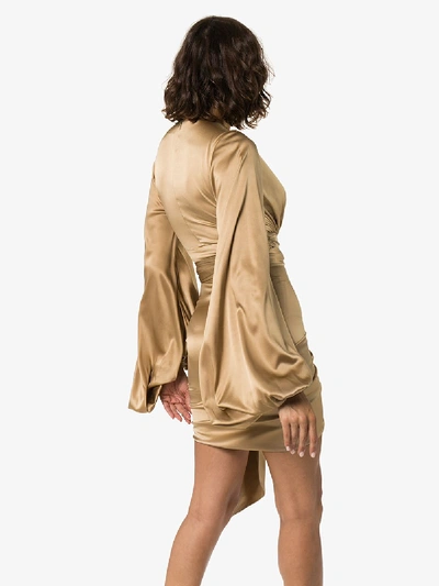 Shop Alexandre Vauthier Bell Sleeve Ruched Mini Dress In Neutrals
