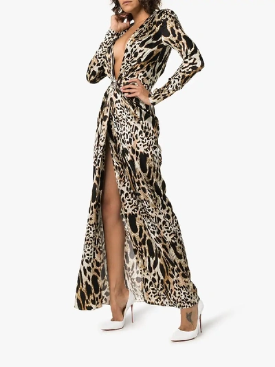 Shop Alexandre Vauthier Leopard Print Silk Maxi Dress In Black