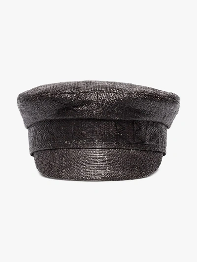 Shop Ruslan Baginskiy Black Baker Boy Woven Hat In Grey