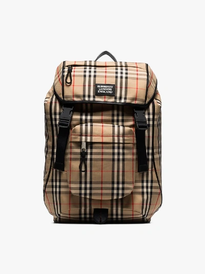 Shop Burberry Beige Vintage Check Print Backpack In Neutrals
