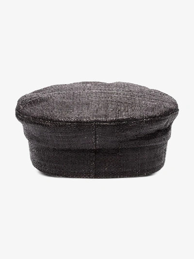 Shop Ruslan Baginskiy Black Baker Boy Woven Hat In Grey