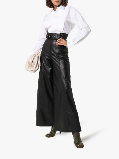 Shop Bottega Veneta Womens White Textured Bib Panel Cotton Shirt