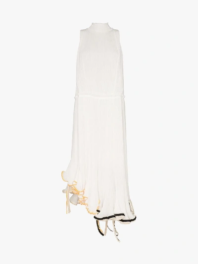 Shop Loewe Jellyfish Pleated Linen Dress In White