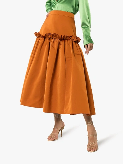Shop Roksanda Tiered Silk Full Midi Skirt In Orange