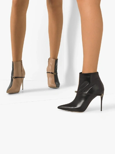 Shop Jennifer Chamandi Black And Beige Nicolò 105 Leather Ankle Boots