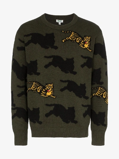 Shop Kenzo Tiger Motif Sweater In Green
