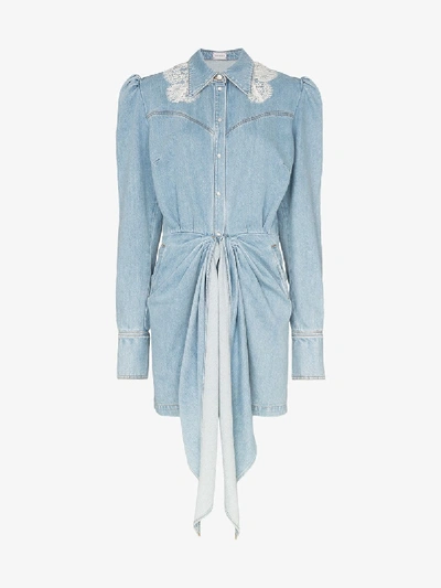 Shop Magda Butrym Wicksville Tie Waist Denim Mini Dress In Blue