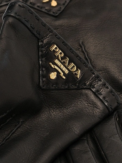 Shop Prada Black Logo Leather Gloves