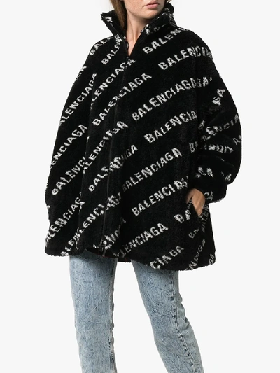 Shop Balenciaga Oversized Logo Fleece Jacket In 1001  Black White