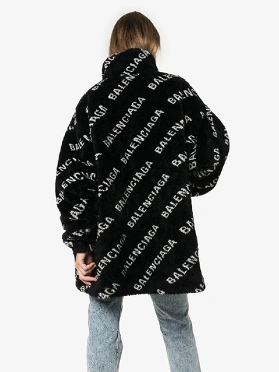 Shop Balenciaga Oversized Logo Fleece Jacket In 1001  Black White