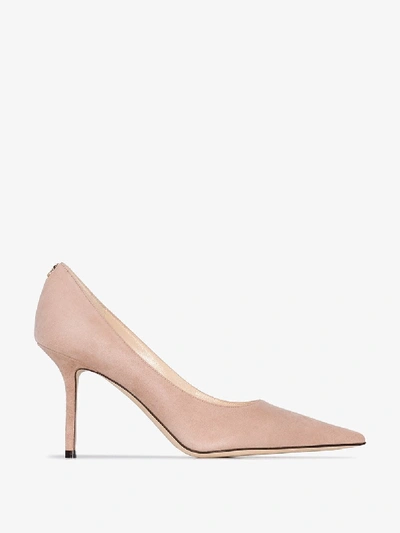 Shop Jimmy Choo Pink Love 85 Suede Point Toe Pumps