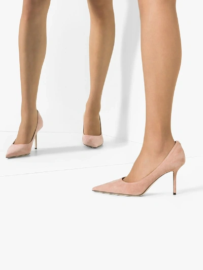 Shop Jimmy Choo Pink Love 85 Suede Point Toe Pumps