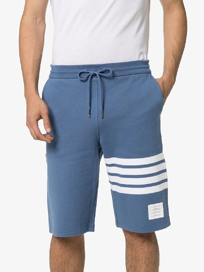 Shop Thom Browne Striped Track Shorts In Blue