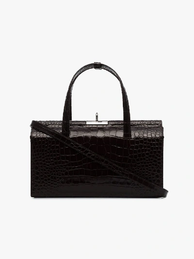 Shop Gu_de Brown Margot Reptile Effect Leather Shoulder Bag