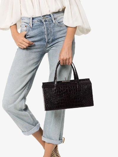 Shop Gu_de Brown Margot Reptile Effect Leather Shoulder Bag