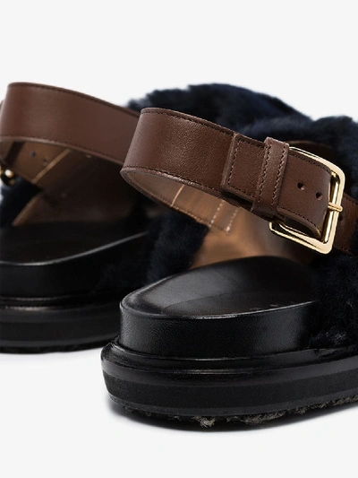 Shop Marni Black Fussbett Shearling Flat Sandals