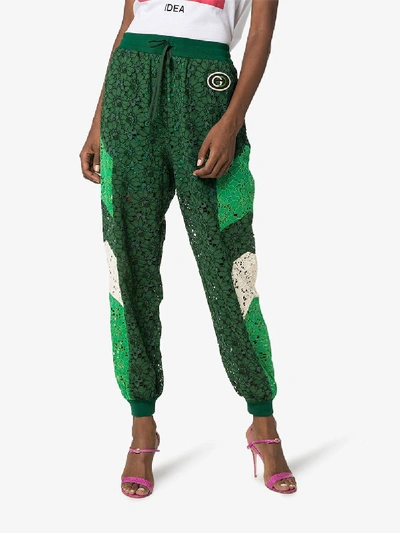Shop Gucci Embroidered Lace Track Pants In Green