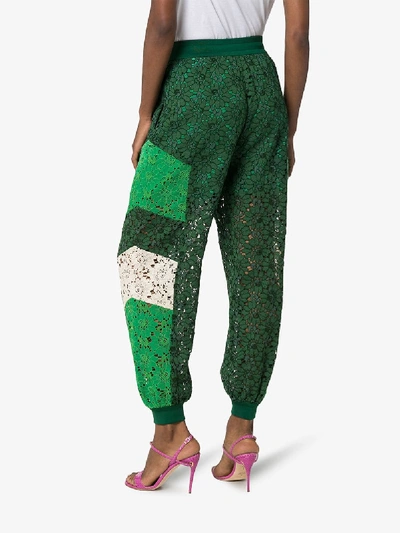 Shop Gucci Embroidered Lace Track Pants In Green