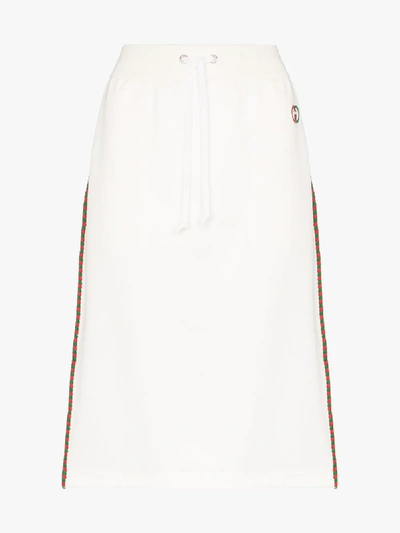 Shop Gucci Drawstring Stripe Logo Midi Skirt In White