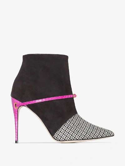 Shop Jennifer Chamandi Multicoloured Nicolò 105 Check Suede Ankle Boots In Grey