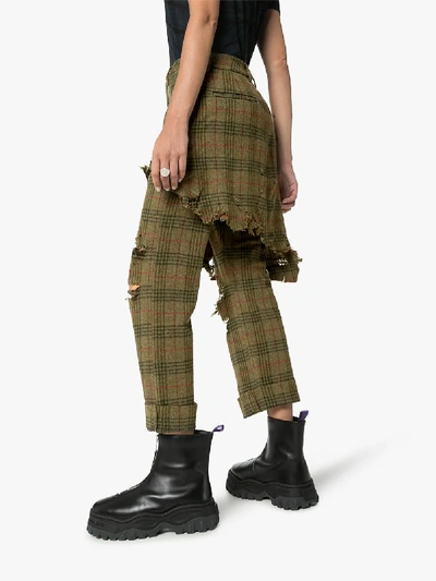 Shop R13 Distressed Skirt Detail Checked Trousers In Green