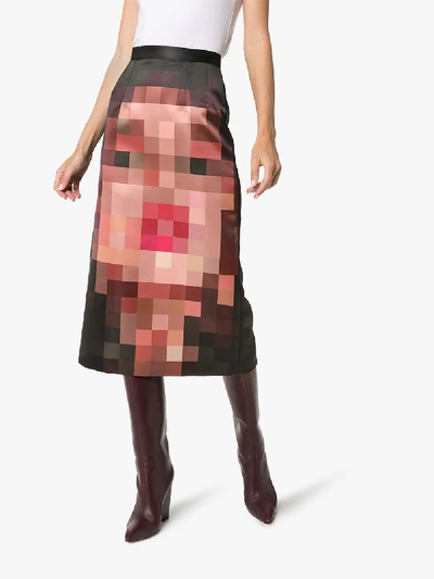 Shop Marni Pixelated Face Print Midi Skirt In Pgc29 Antique Rose