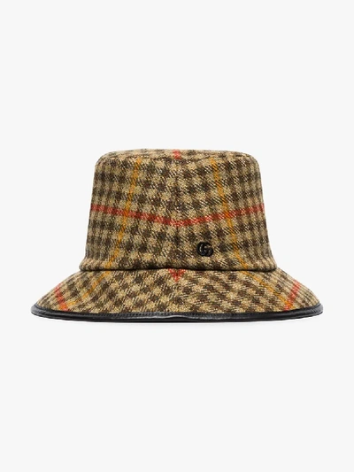 Shop Gucci Brown Check Wool Bucket Hat