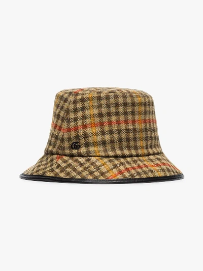 Shop Gucci Brown Check Wool Bucket Hat