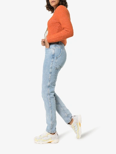 Shop Eckhaus Latta High Waist Straight Leg Jeans In Blue