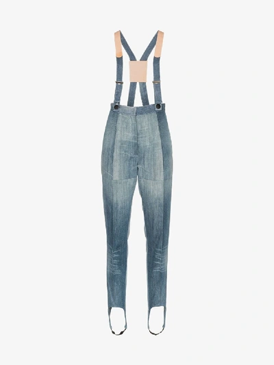 Shop Ronald Van Der Kemp Strap Detail Stirrup Patchwork Jeans In Blue