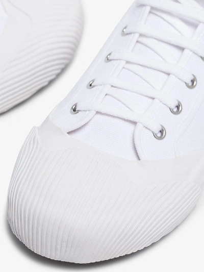 Shop Thom Browne White High Top Vulcanised 4-bar Canvas Sneakers