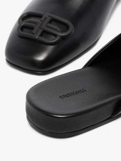 Shop Balenciaga Black Bb Logo Leather Slipper Shoes