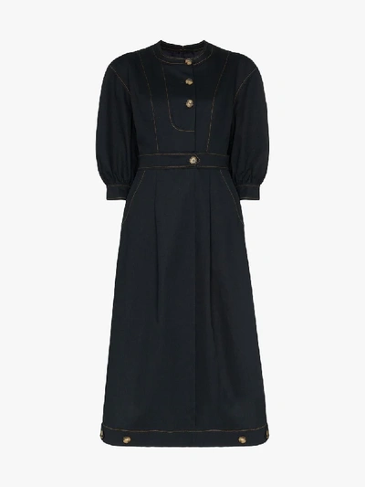Shop Rejina Pyo Pouf Sleeve Buttoned Dress In Black